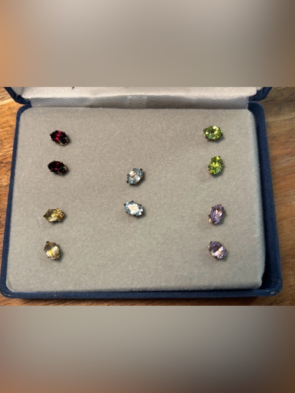 5 Pair 10KT Gold Oval Gemstone Stud Earrings NWT Amethyst Topaz Garnet Citrine